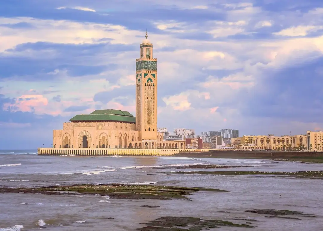 Hassan II Mosque beside the Atlantic in Casablanca